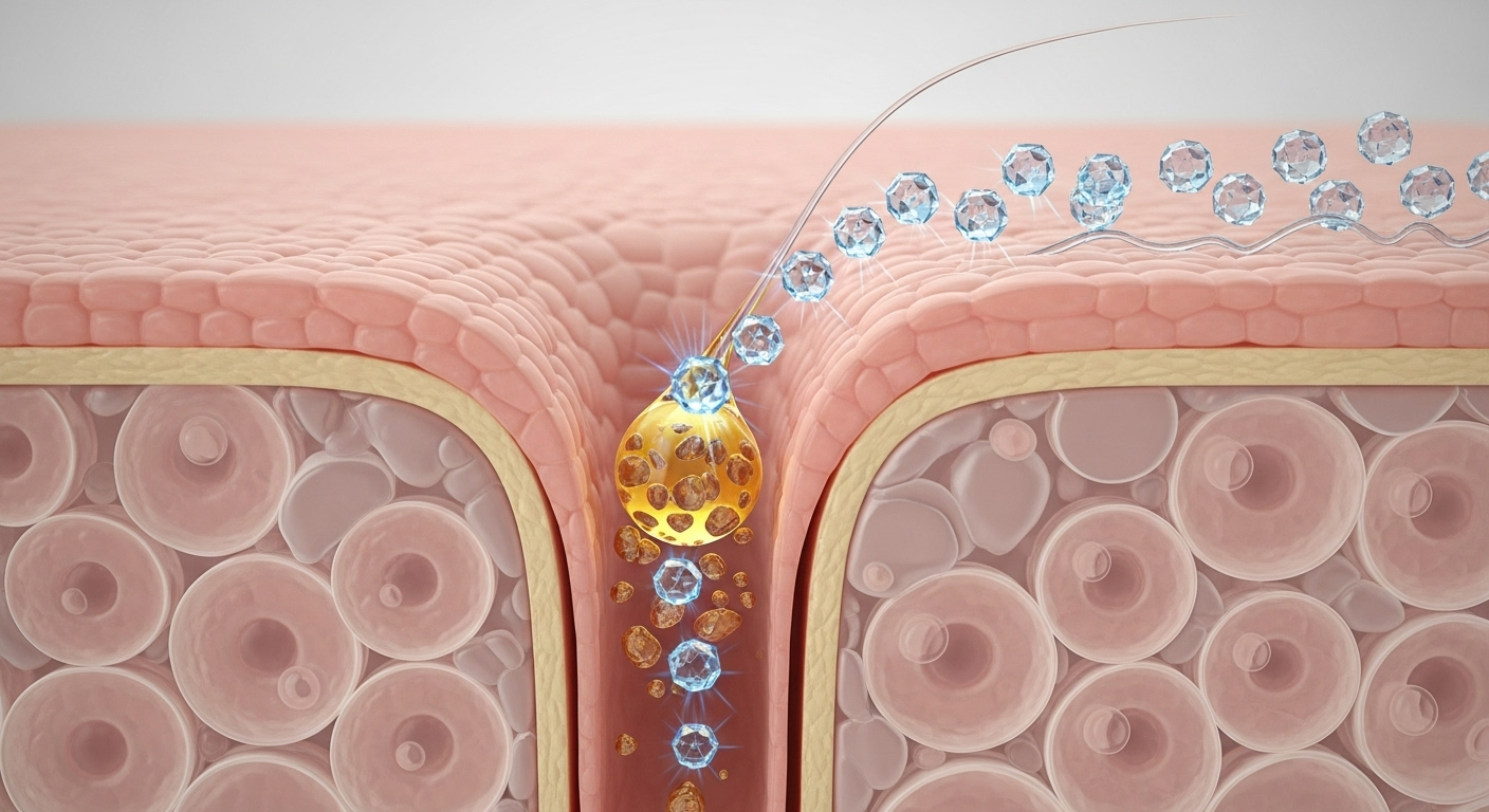 Diagram showing the vicious cycle of oily skin: harsh soap leads to dry skin, which triggers excess sebum production.